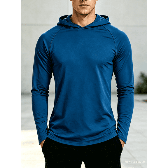 Zynoxe Hoodies for Men Relaxed Men's Long Sleeve T Shirt Breathable Quick Dry Mesh Pullover Hoodie Fashionable Solid Color Sports Base Top Versatile Sun Protection Hooded Top S