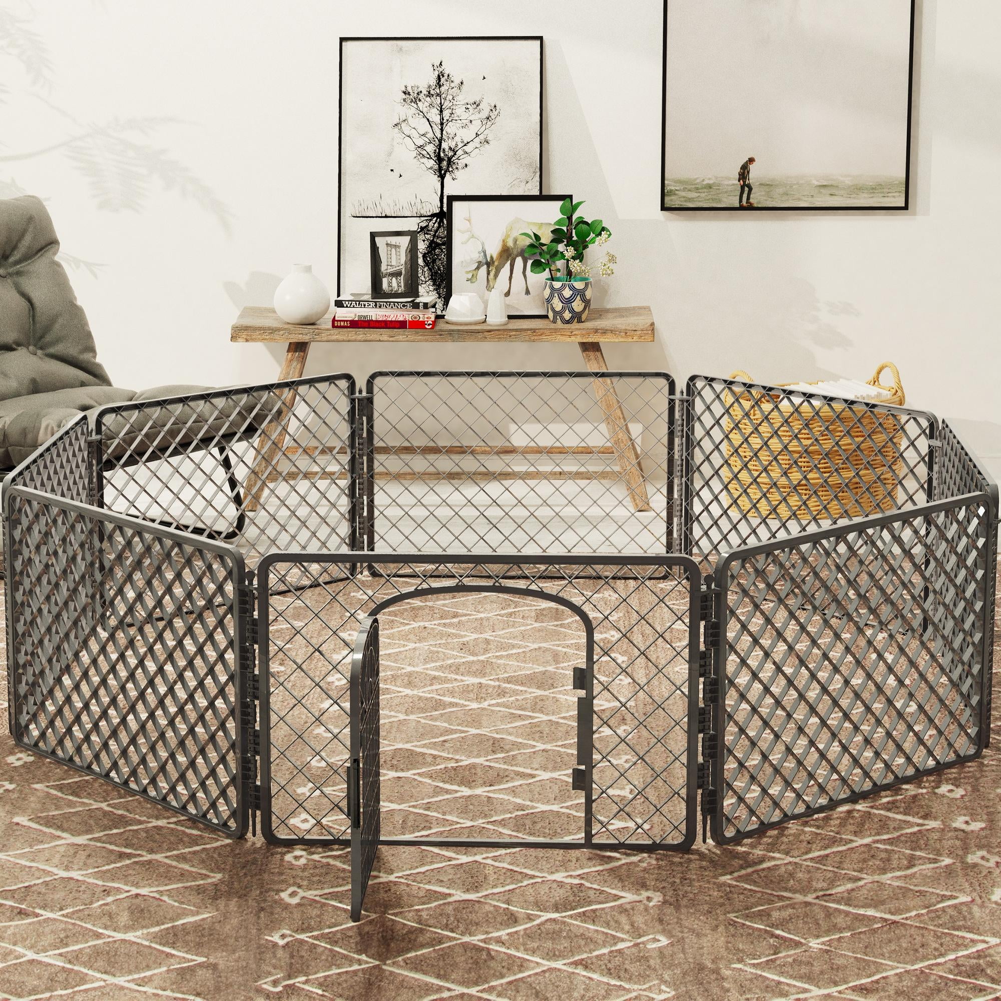 Vibrant Life 8-Panel Plastic Playpen for Dogs, Dark Gray, 24"