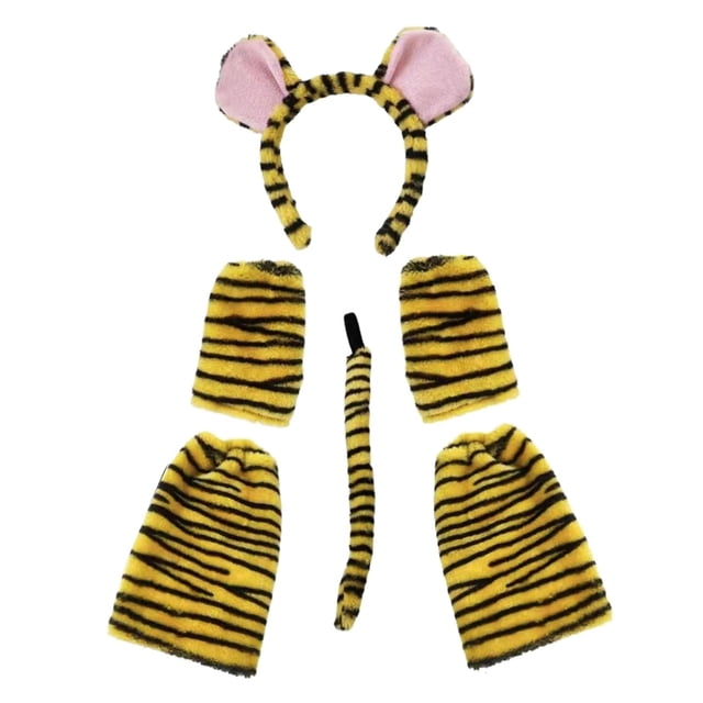 Juego de orejas y cola de Tigre negro amarillo para niños