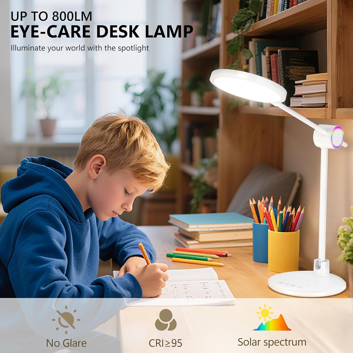 LED Desk Lamp for Home Office, 800LM Bright Full Spectrum Table Lamps, Eye-Care Dimmable Office Lamp, Touch Control Computer Light Reading,Dorm Study,12W