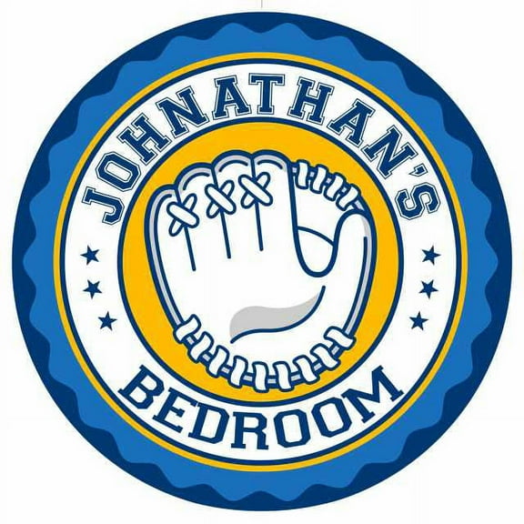JOHNATHAN'S Baseball Glove Bedroom 14" Round Metal Sign Boys Room 100140029178