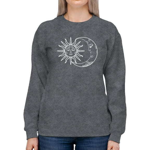 Sun And Crescent Moon Sweatshirt Women -Smartprints Designs, Female 4X-Large