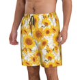 thumbnail image 2 of KLL White Marble Pattern Sunflower Men's Casual Summer Beach Shorts Hawaiian Shorts with Pockets-Medium, 2 of 5