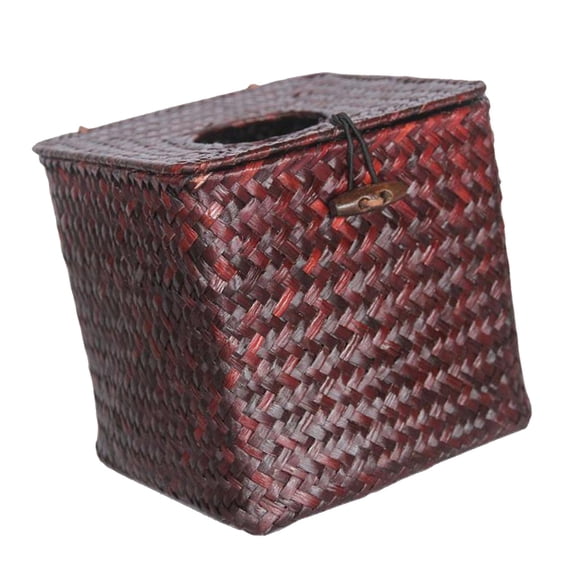 Caja de pañuelos tejida con tapa, soporte para papel, almacenamiento, decoración para el hogar, oficina y baño café