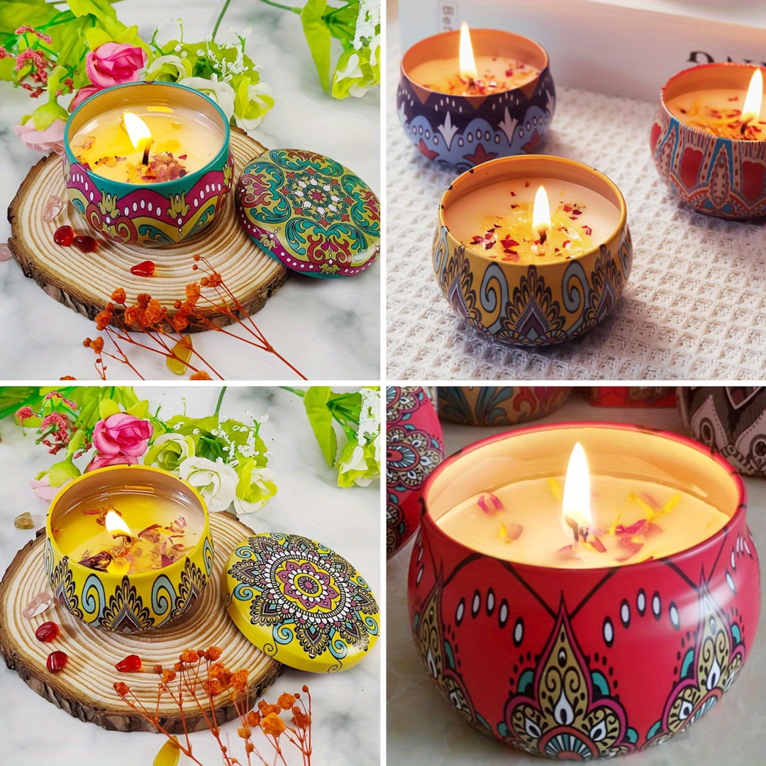 10Pcs / 20Pcs Candle Tins, DIY Round Containers With Lids For Candle Making, Floral Printed Candle Holder For Arts & Crafts, Storage & More