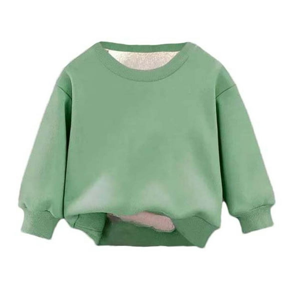 Favoffer Boys Girls Fleece-Lined Thickened Sweatshirt Winter Warm Sherpa Solid Color Crewneck Pullover Long Sleeve Sweatshirts for Daily Holiday Outing Lounging Toddler Newborn Toddler 1-11Y