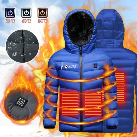 Hicidod Kids Heated Coats Winter Hooded Windproof Heating Warm Jacket 3 Heating Zones Heated Body Warmer Washable Heated Coats