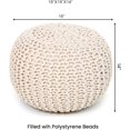 thumbnail image 3 of Round Pouf Ottoman –18"x18"x14" Hand-Knitted Cotton Pouffe –Cable Footstool –Boho Dori Hassock –Pre-Stuffed Poof – Extra Seat -Poofy Footrest for Living Room, Bedroom, Nursery, Nook –Ivory, 3 of 19