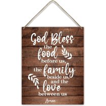 God Bless The Food Before Us Hanging Wood Sign Kitchen Decor, 10x 8 Farmhouse Restaurant Wall Decor Christian Printed Wooden Plaque, Home Decor Housewarming Door Decor Wood Sign Artwork Gift