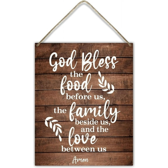 God Bless The Food Before Us Hanging Wood Sign Kitchen Decor, 10x 8 Farmhouse Restaurant Wall Decor Christian Printed Wooden Plaque, Home Decor Housewarming Door Decor Wood Sign Artwork Gift