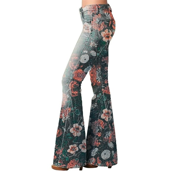 TSADFHJI Jean Skirts for Women Mini Women Fashion Tights High Waist Floral Pattern Print Flared Trousers S Red