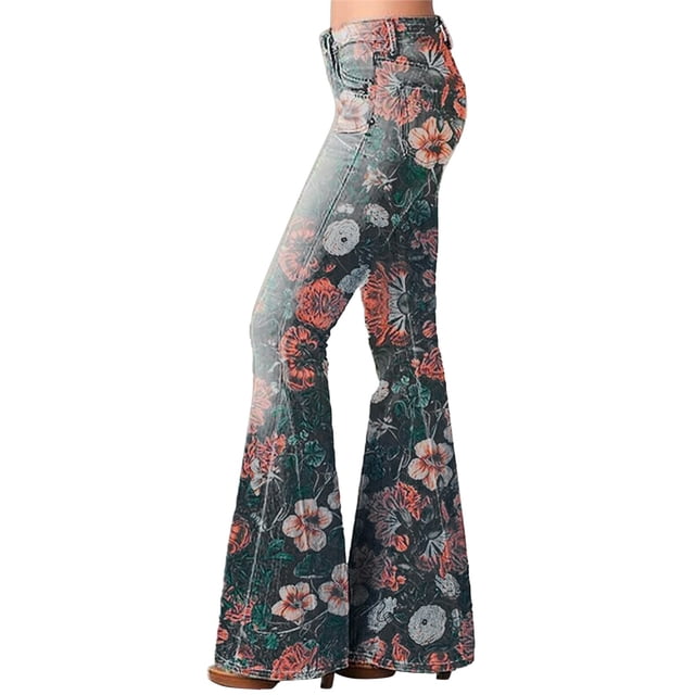 Aocisk Collants de Mode pour Femmes Taille Haute Motif Floral Imprimé Pantalon Évasé pour Femmes avec Design à la Mode Rouge m