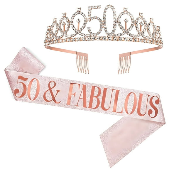 DESIGNICE 50th Birthday Decorations,Queen Sash & Crown,Elegant Party Accessories for Women