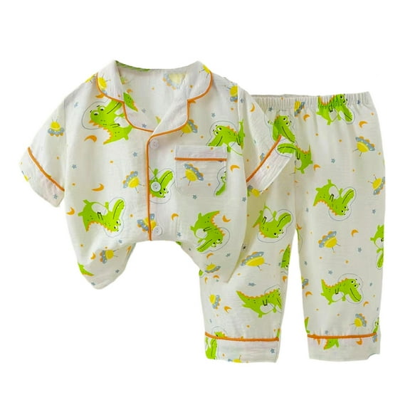 RUTAYY Children Girls Clothing Pajama Sets Cute Print Turndown Collar Long Sleeve with Button Tops Elastic Waist Pants Sleepwear Outfit Comfortable Trendy Loungewear
