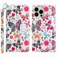 thumbnail image 2 of For iPhone 15 Pro Design Wallet ID Credit Card Money Holder with Magnetic Metal Closure including Lanyard - Colorful Butterflies, 2 of 4