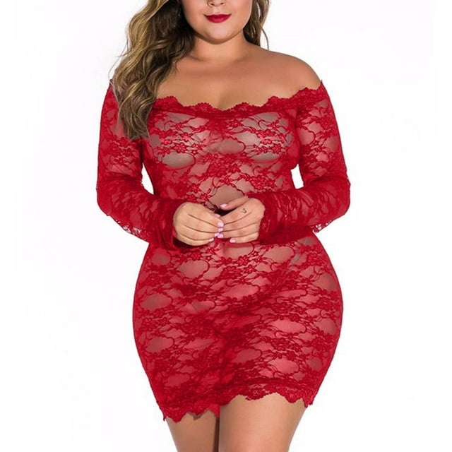 WZXFASHION Mode Femmes Grande Taille Lingerie en Dentelle Ensemble de Pyjama une Pièce Soutien-Gorge & Shorty Rouge XXXXXL