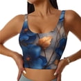 thumbnail image 3 of Goofa Elegant Blue Gold Blooms Printed Sports Bras for Women, High Impact Running Bra Workout Crop Tank Tops Longline Sports Bra Push up-Medium, 3 of 9