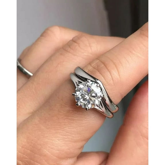 2CT Round Cut Lab Created Diamond Women's Engagement Bridal Ring Set 14K White Gold plated