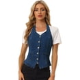 thumbnail image 1 of Chaleco de Mezclilla Casual para Mujer Chaleco Vaquero con Botones y Cuello Halter Azul oscuro S, 1 of 6