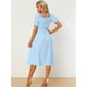 thumbnail image 3 of Vestido fruncido con mangas abullonadas Allegra K Cuadros Vichy Azul claro L, 3 of 5