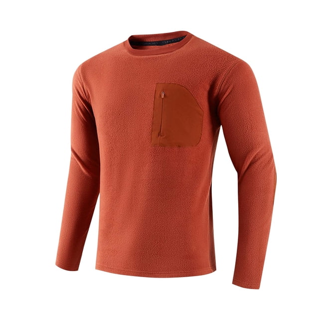 Men's High Elastic Long Sleeve Fitness Top with Zipper Pockets - Solid Color Running Warmth