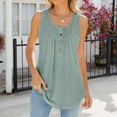 thumbnail image 4 of Mrat Summer Tank Tops Fashion Women's Casual Comfortable Solid Round-Neck Sleeveless Button Tops Blouse T-Shirt Gym Tank Tops Woman S-313 Green L, 4 of 7