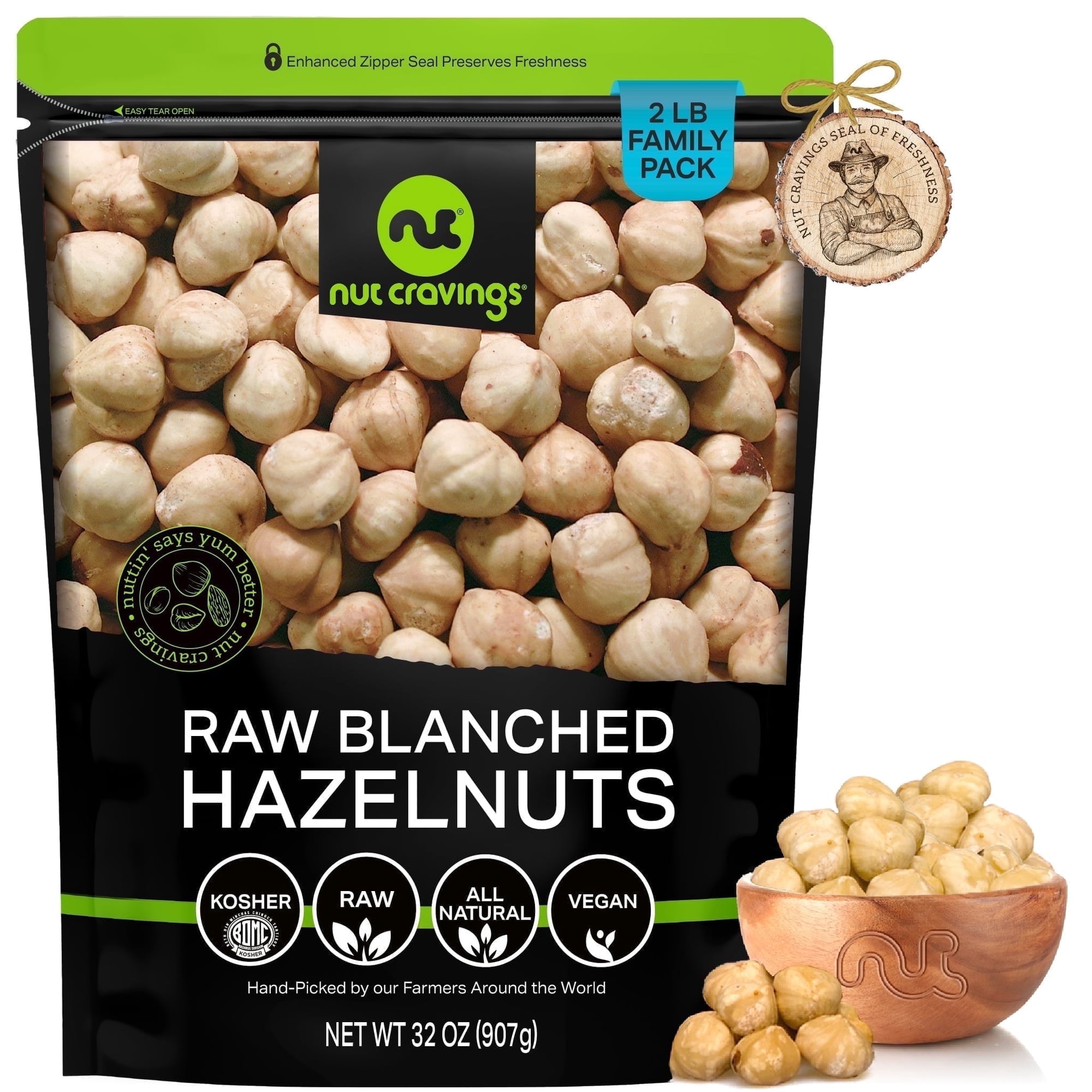 Nut Cravings Raw Blanched Hazelnuts Filberts, Unsalted, Shelled (32oz - 2 lbs)