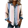thumbnail image 3 of TaTaai Women Fashion Casual Waffle Knit Button Denim Lapel All Over Print Loose Long Sleeve Top for Daily Street Office Wear Gift, 3 of 5