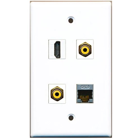 RiteAV - 1 Port HDMI 2 Port RCA Yellow 1 Port Shielded Cat6 Ethernet Wall Plate