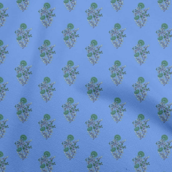 oneOone Cotton Poplin Twill Blue Fabric Asian Block Print Fabric For Sewing Printed Craft Fabric By The Yard 56 Inch Wide