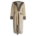thumbnail image 5 of Womens Leopard Print Robe with Hood Soft Fuzzy Long Bathrobe Housecoat with Pockets & Belt Bathrobes Sleepwear Beige M, 5 of 8