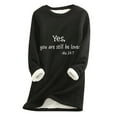 thumbnail image 2 of Jinhomg Casual Fleece Shirts for Women Cute Letter Print Crewneck Sweatshirts Winter Warm Thick Sherpa Lined Loungewear Tunic Tops Black XL, 2 of 3