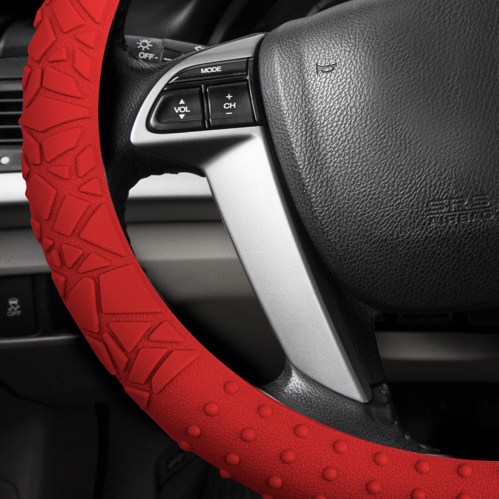 FH Group AFFH3002RED-FH3022 Red Nibbed Silicone Steering Wheel Cover with  Massaging Grip With Air Freshener