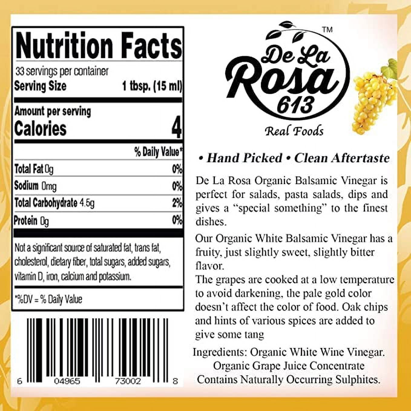 De La Rosa 613 Organic Extra Virgin Olive Oil & White Balsamic Vinegar, Kosher for Passover 16.9 oz (2 Pack)