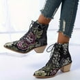 thumbnail image 3 of Oyedens Womens Dress Boots Ethnic Pointed Toe Mid Heels Ankle Booties Winter Fall Short Boots for Women, 3 of 5
