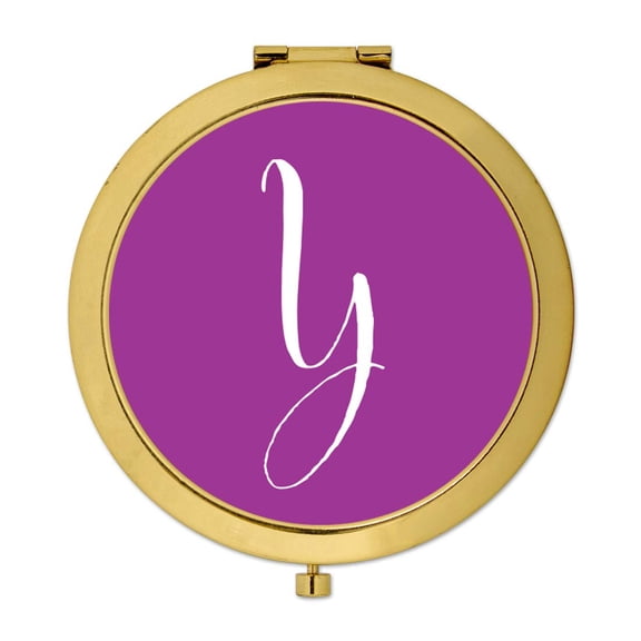 Koyal Wholesale Gold Compact Mirror Bridesmaid's Wedding Gift, Plum Purple, Monogram Letter Y, 1-Pack