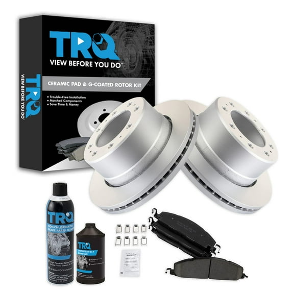 TRQ Rear Brake Coated Rotor & Premium Metallic Pad Kit w/Fluids Fits select: 2013-2018 RAM 2500, 2009-2012 DODGE RAM 2500 BKA24510