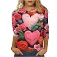 thumbnail image 2 of Qertyioot Chemise Ample à Manches 3/4 pour Femmes T-shirts Imprimés Mode Saint-Valentin Col Rond Hauts Décontractés, 2 of 5