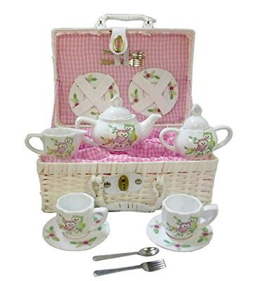 Pink Bow … Delton Products Tin 15pc Tea Set in Basket