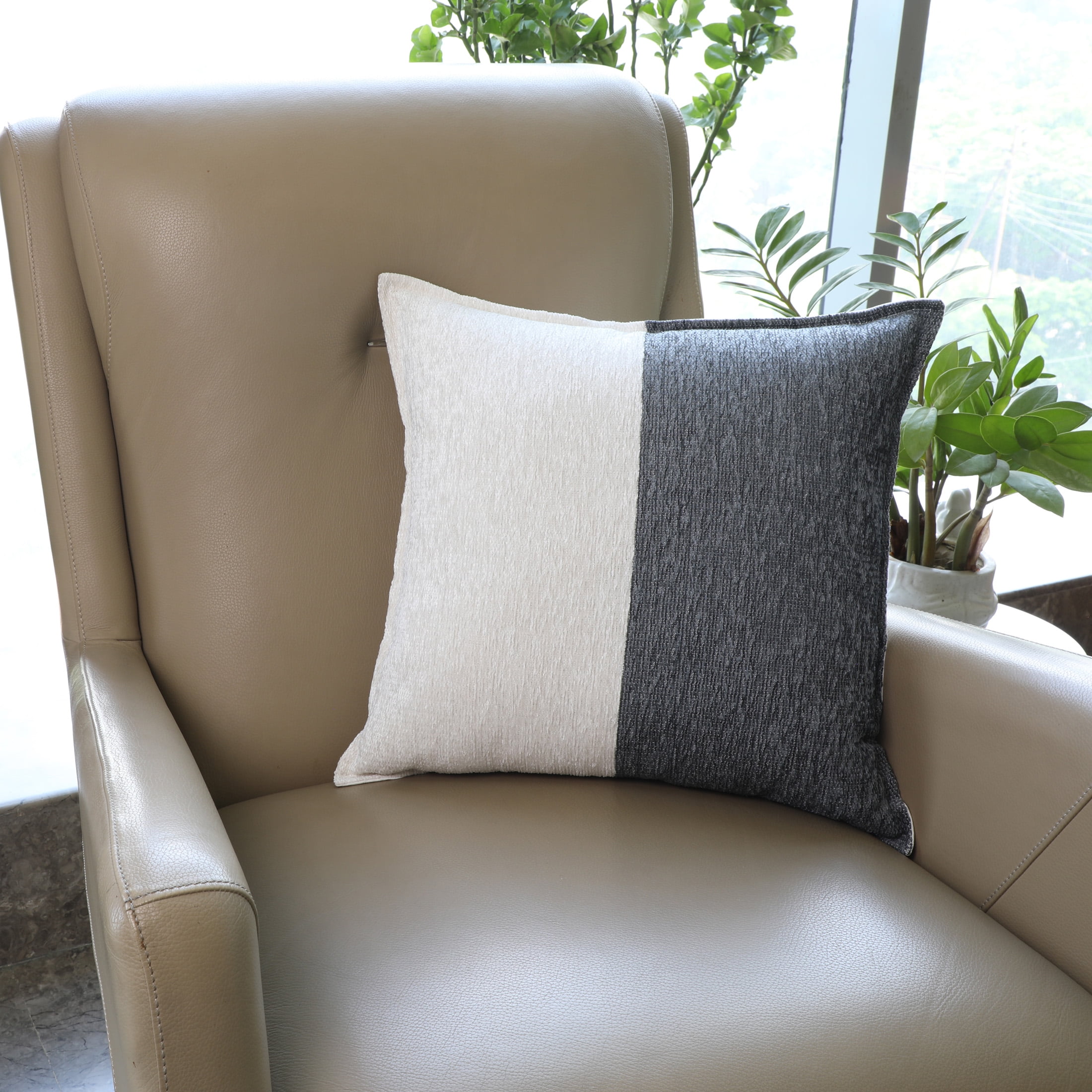 Mainstays 18 in x 18 in Grey Two-Tone Square Decorative Throw Pillow, Polyester Chenille and Cotton