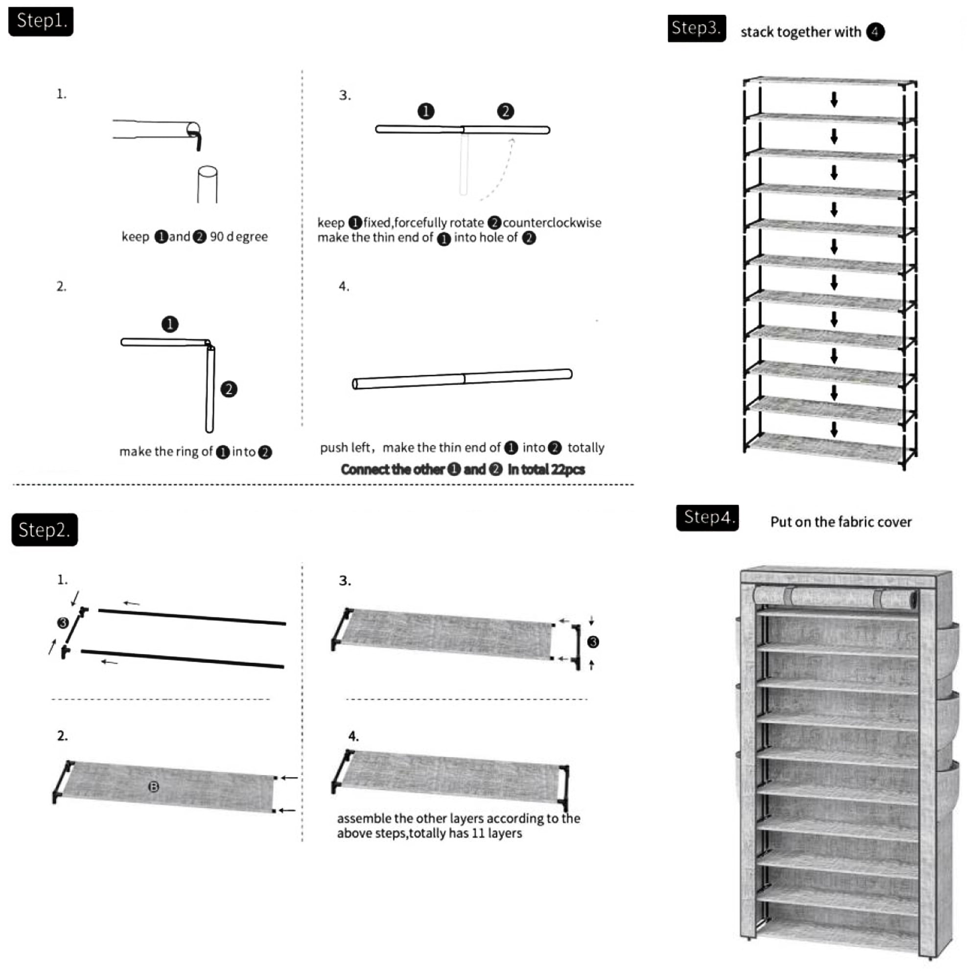 10 Tier Large Capacity Dustproof Shoe Cabinet 50-55 Pairs, Tall Shoes Storage Rack with Fabric Cover for Closet, Dorm, etc