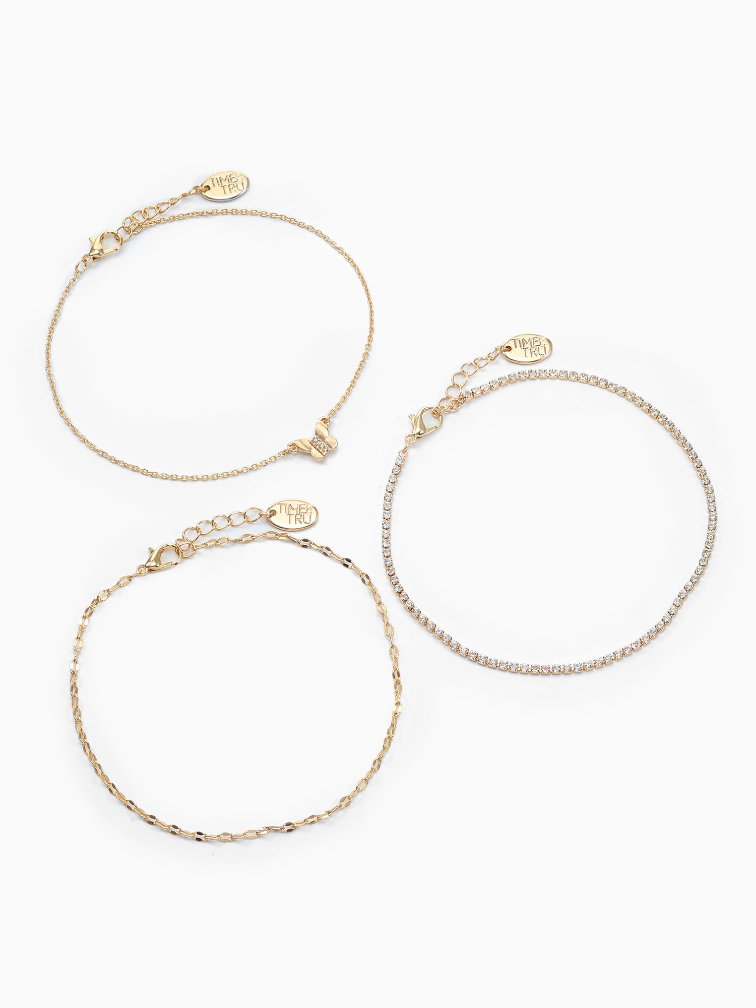 Time and Tru Women's Goldtone Butterfly Motif Anklet Set, 3 Pieces