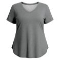 thumbnail image 3 of FASHOFT Plus Size Shirts for Curvy Women Solid V Neck Short Sleeve Summer Tops Loose Fit Casual Basic T-Shirt Grey XXXXXL, 3 of 3