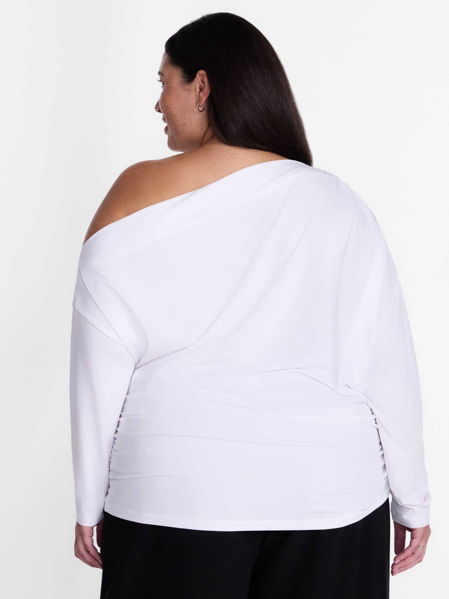 Terra & Sky Women’s Plus Asymmetrical Pleated One Shoulder Top with Long Sleeves, Sizes 0X-5X