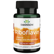 Swanson Vitamin B2 Riboflavin Supplement, Supports Thyroid Function, Energy Metabolism & Healthy Vision, 100 Capsules