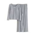 thumbnail image 2 of Seffadzy Women's Solid Color Pajama Set with Built-in Chest Pads, Knit Jacquard Short Sleeve Top & Shorts Loungewear Set Suitable for casual home wear_Gray_L, 2 of 9