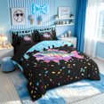 thumbnail image 2 of meiyoeat Cartoon Bass Fish Twin Bedding for Boys Girls Kids, Candy Wildlife Ice Cream Drip Bedding Comforter Set, Black Pink, Black Reversible, 7-Piece, 2 of 5