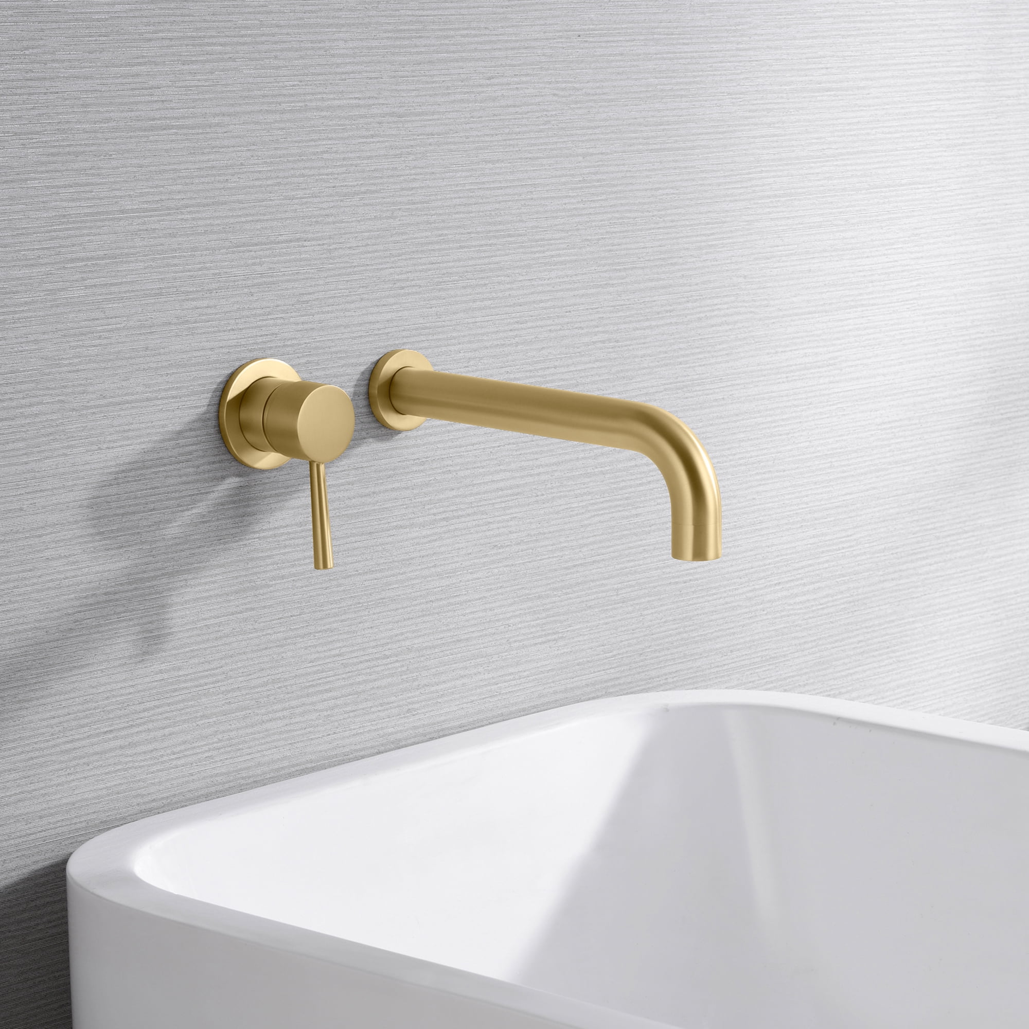 sumerain Wall Mount Tub Filler Faucet, Brass Bathtub Faucet Brushed Gold Single Left-Handed Handle