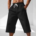 thumbnail image 2 of HAOTAGS Men's Casual Pants, Straight Leg 7/8 Pocket Rope Summer Solid Capris Shorts Black M, 2 of 6