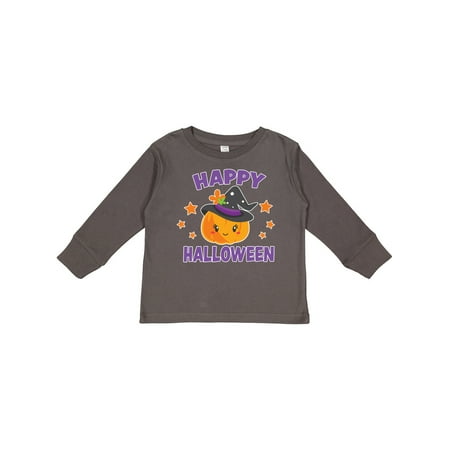 

Inktastic Happy Halloween Pumpkin with Witch Hat and Stars Gift Toddler Toddler Girl Long Sleeve T-Shirt